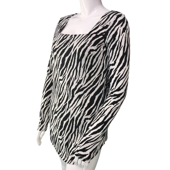 LEL Long Elegant Legs Womens Sz M Zebra Print Tunic Top Stretch Square Neck VTG - Picture 4 of 14
